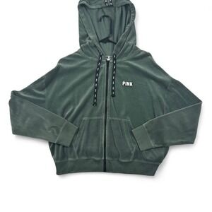 Victoria's Secret PINK Green velvet zip-up hoodie